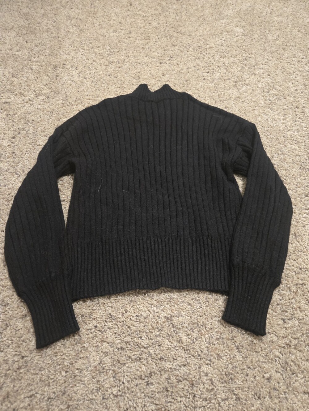 Black Ribbed Mock Neck Women's Sweater